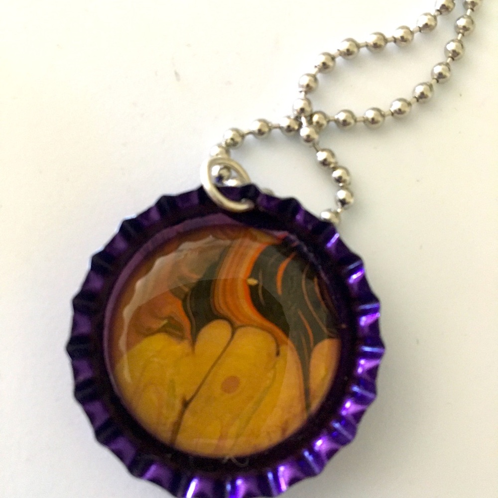 OOAK‎ purple bottlecap abstract pendant